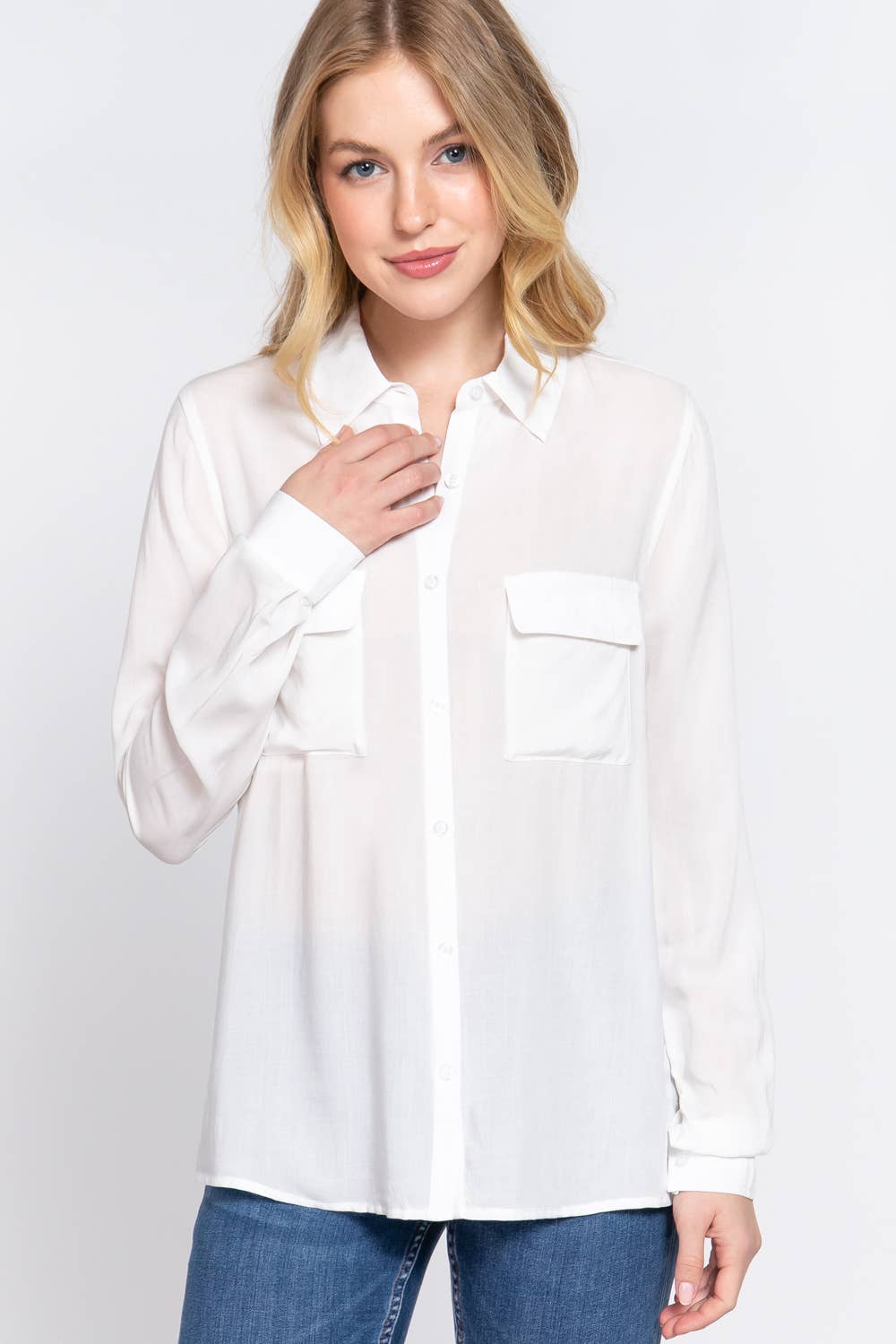 Long Sleeve Front Pocket Woven Shirt