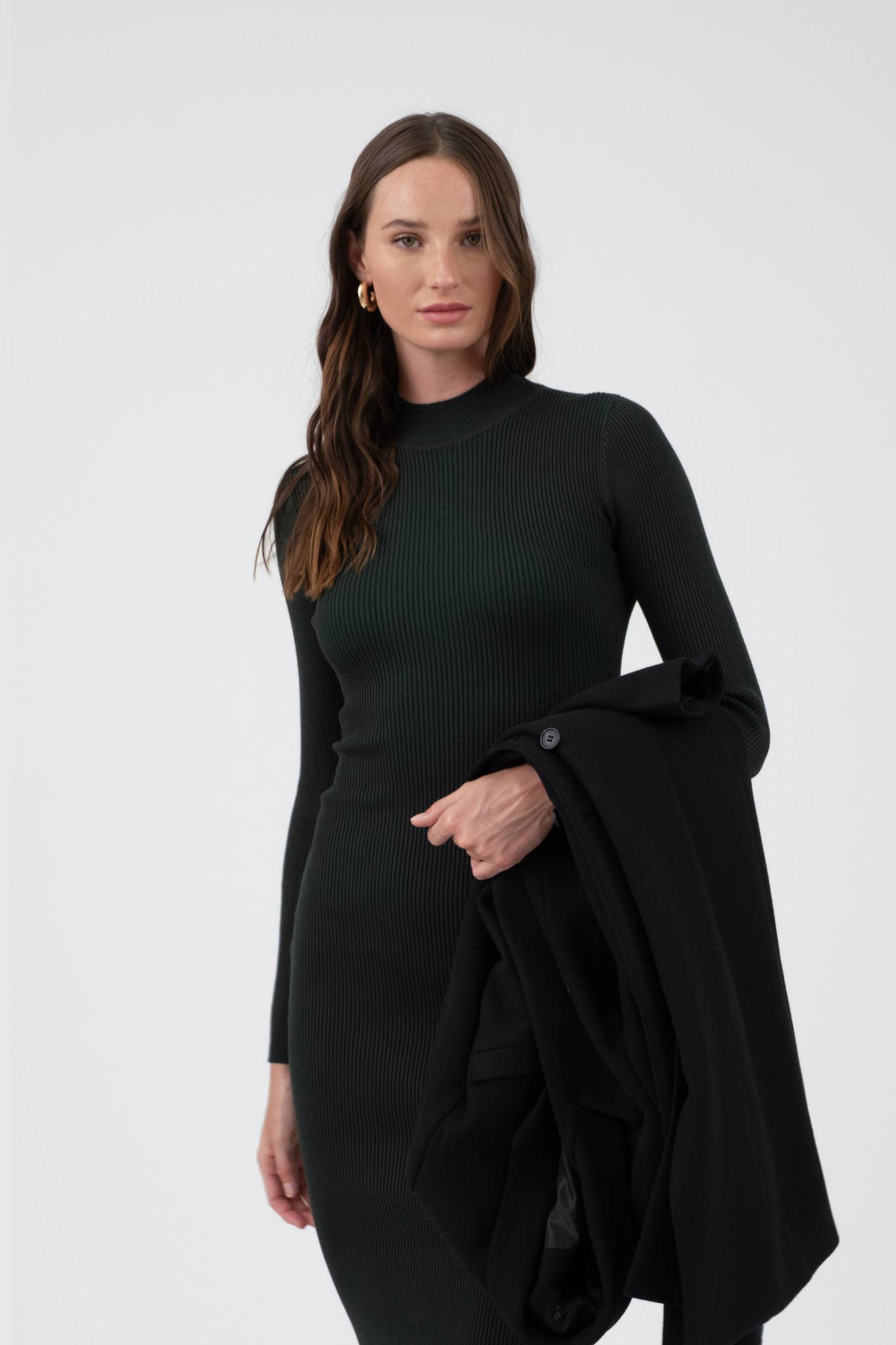 MOCK NECK BODYCON SWEATER KNIT MIDI DRESS