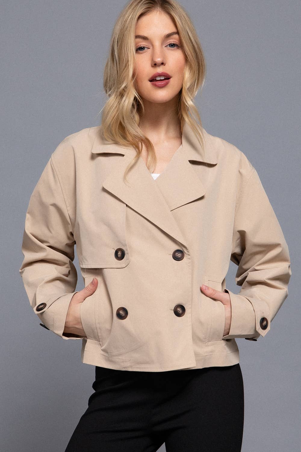 Long Sleeve Front Double Breasted Short Trench Jacket