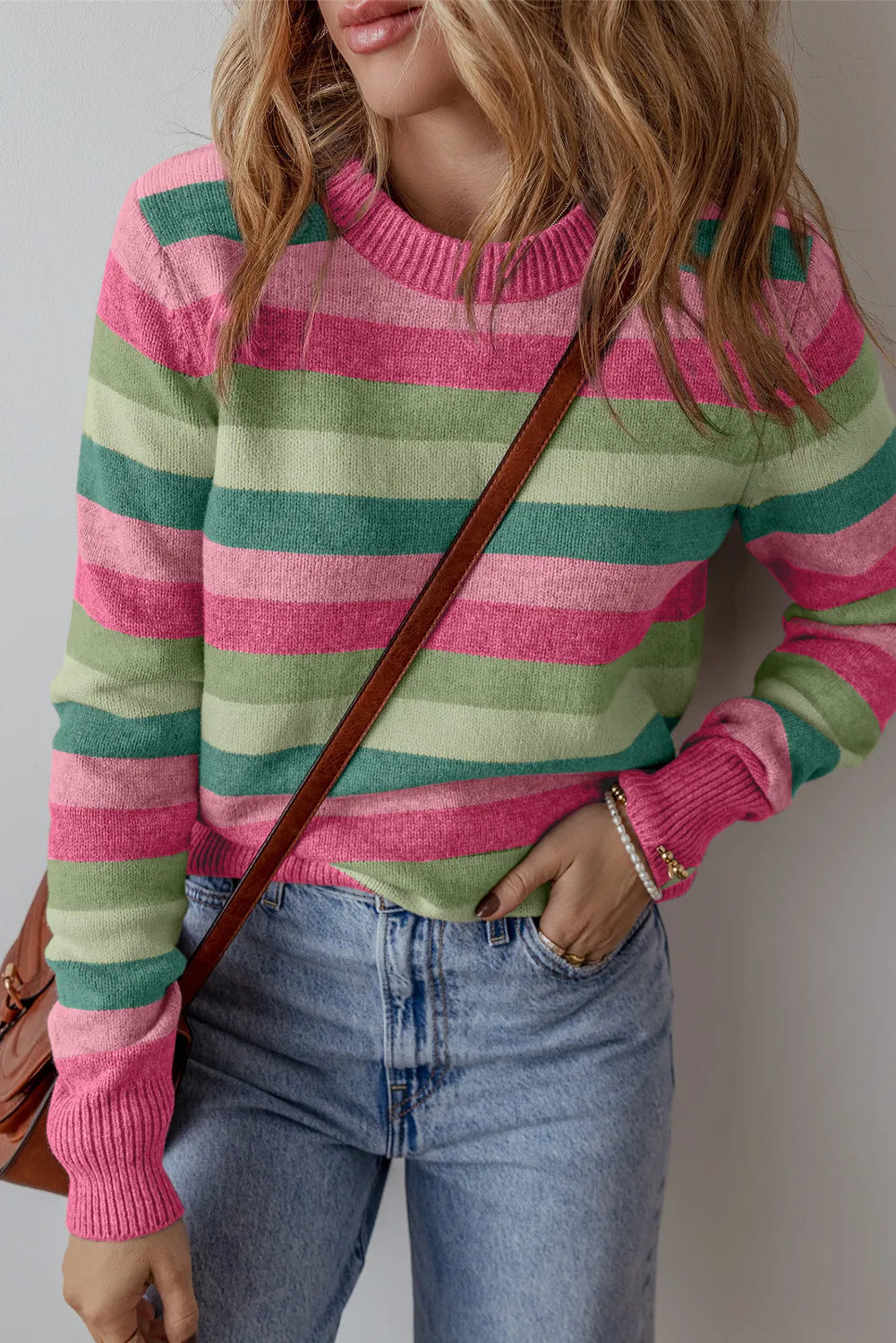 Striped Round Neck Long Sleeve Sweater