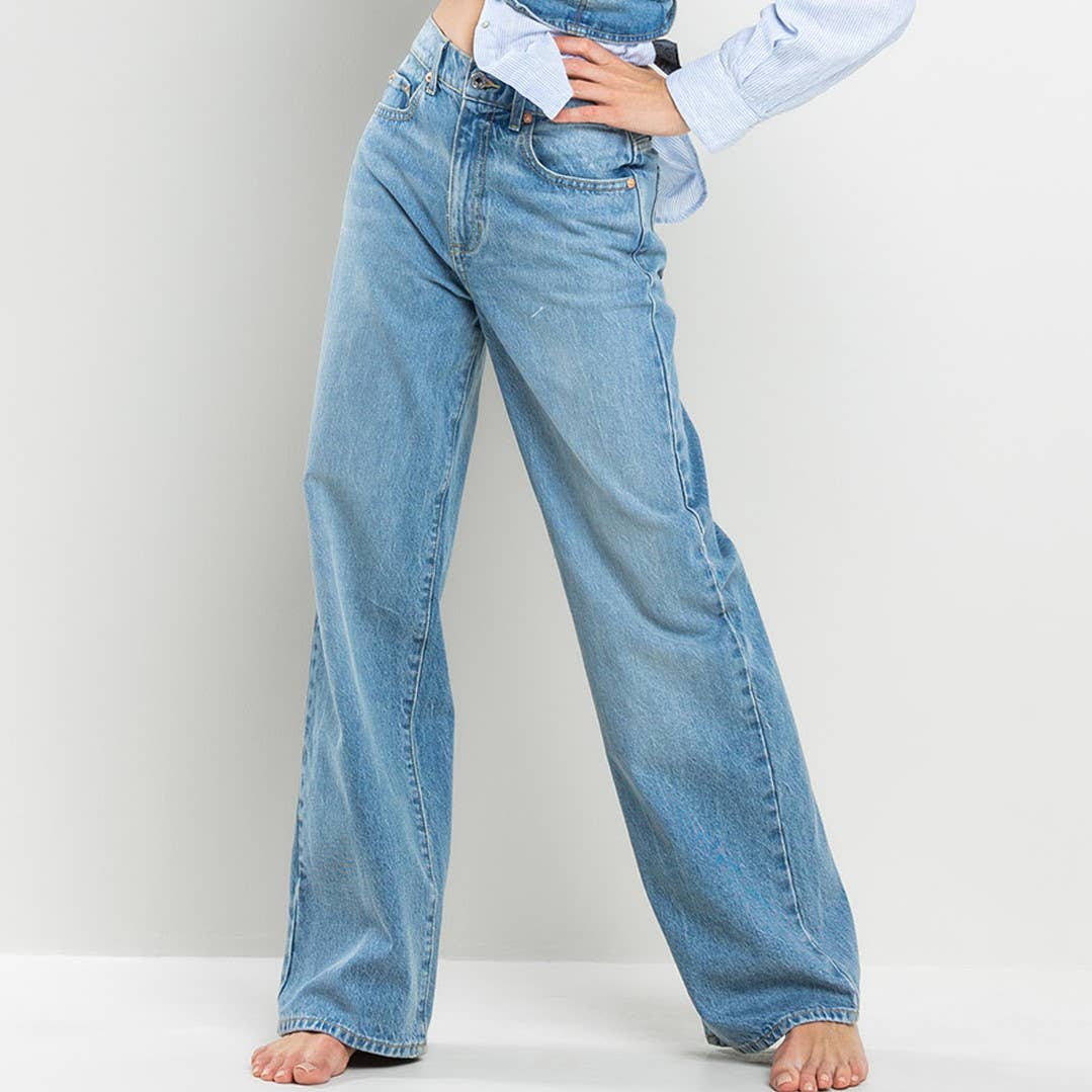 HIGH RISE VINTAGE BASIC 5 POCKET WIDE LEG JEAN, SI1744-ML-SP