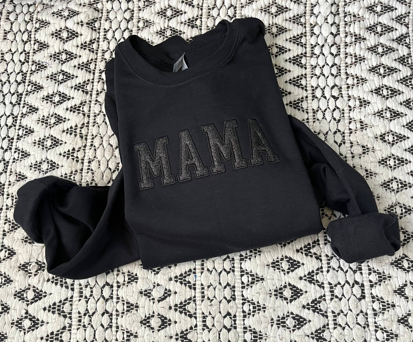 Black on Black Glitter MAMA Embroidered Sweatshirt