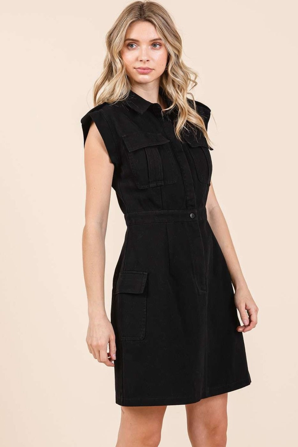 Cargo Pocket Half Button Mini Dress