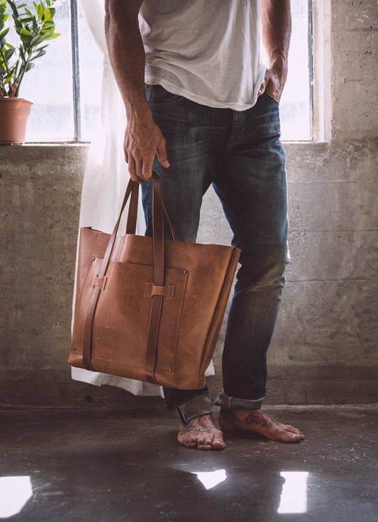 Large Leather Unisex Tote Bag