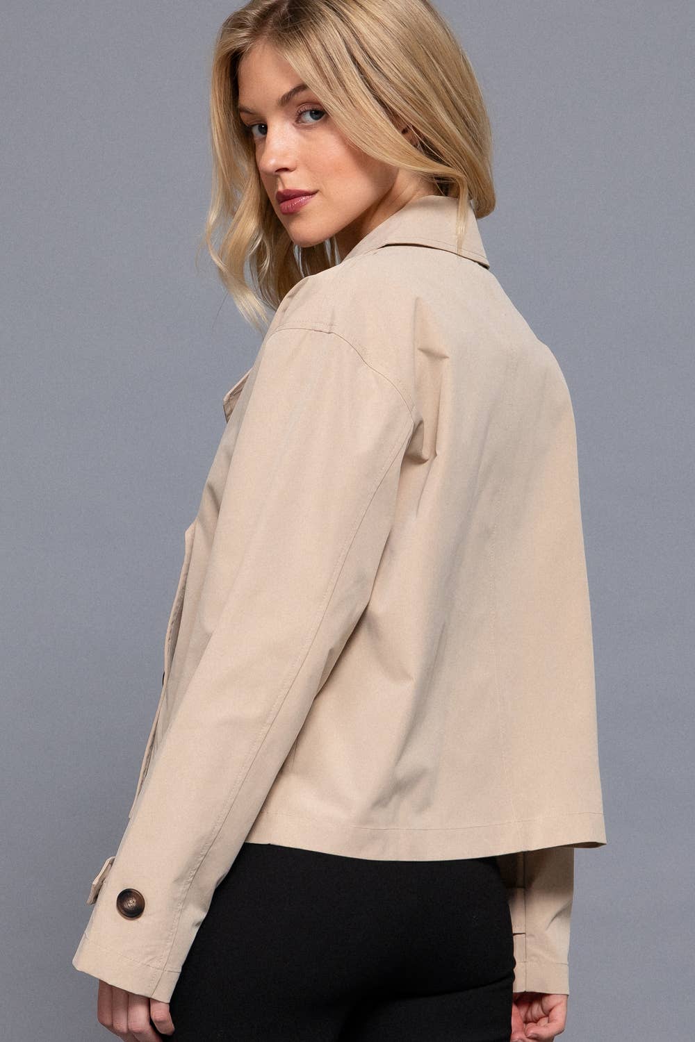 Long Sleeve Front Double Breasted Short Trench Jacket