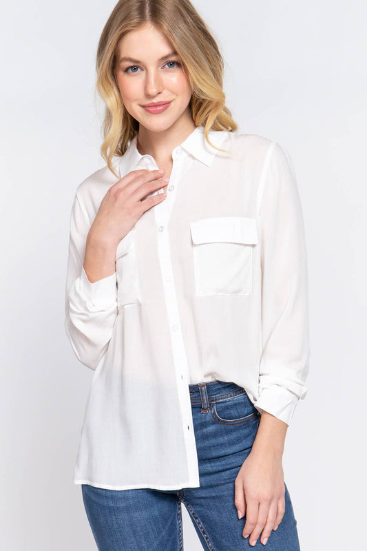 Long Sleeve Front Pocket Woven Shirt