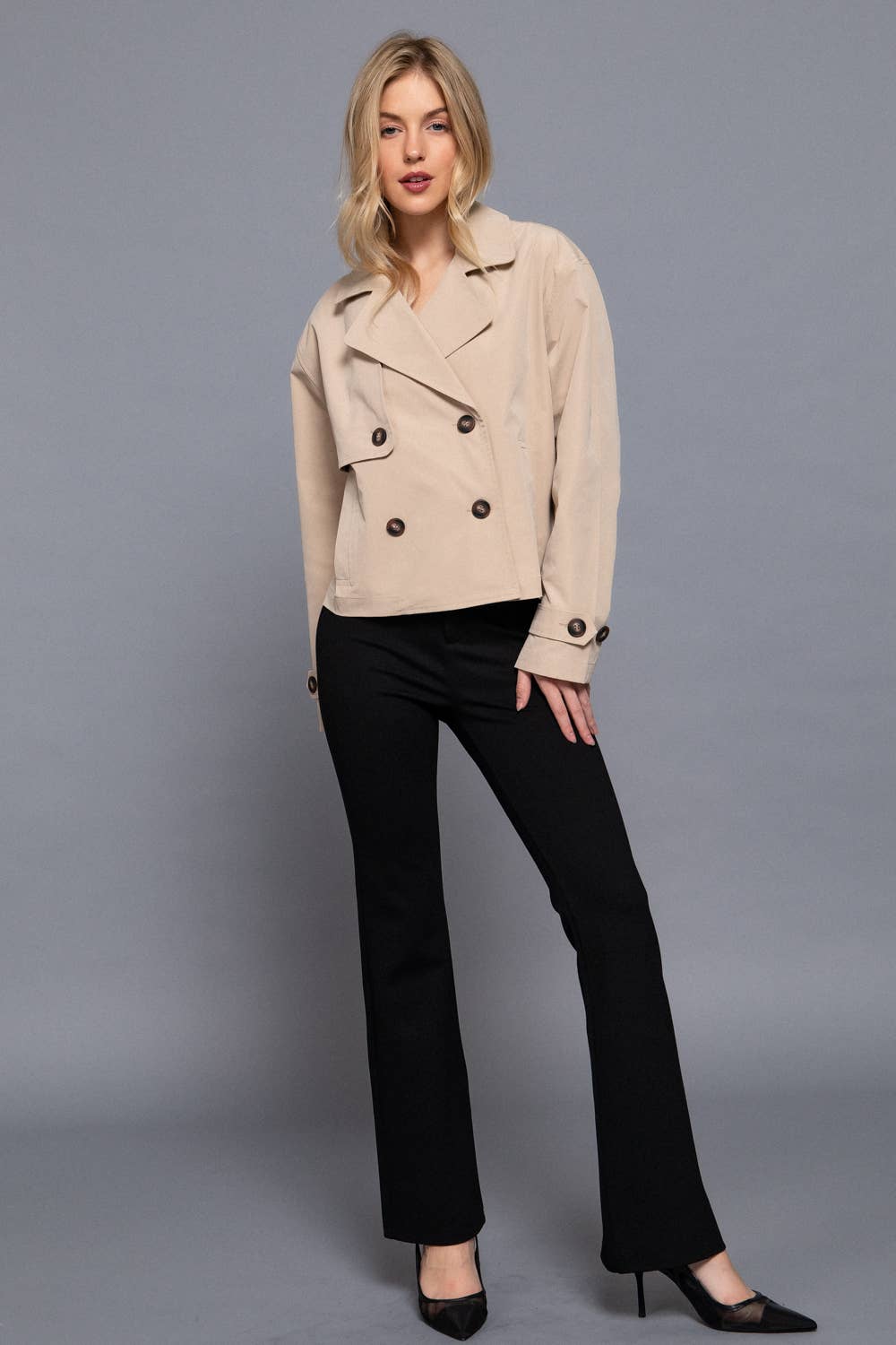 Long Sleeve Front Double Breasted Short Trench Jacket